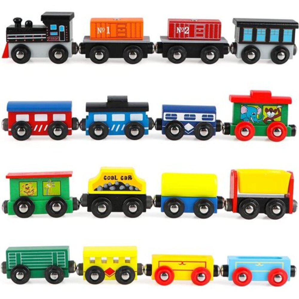 16 Piece Magnetic Wooden Train Set for Toddlers - Includes Storage